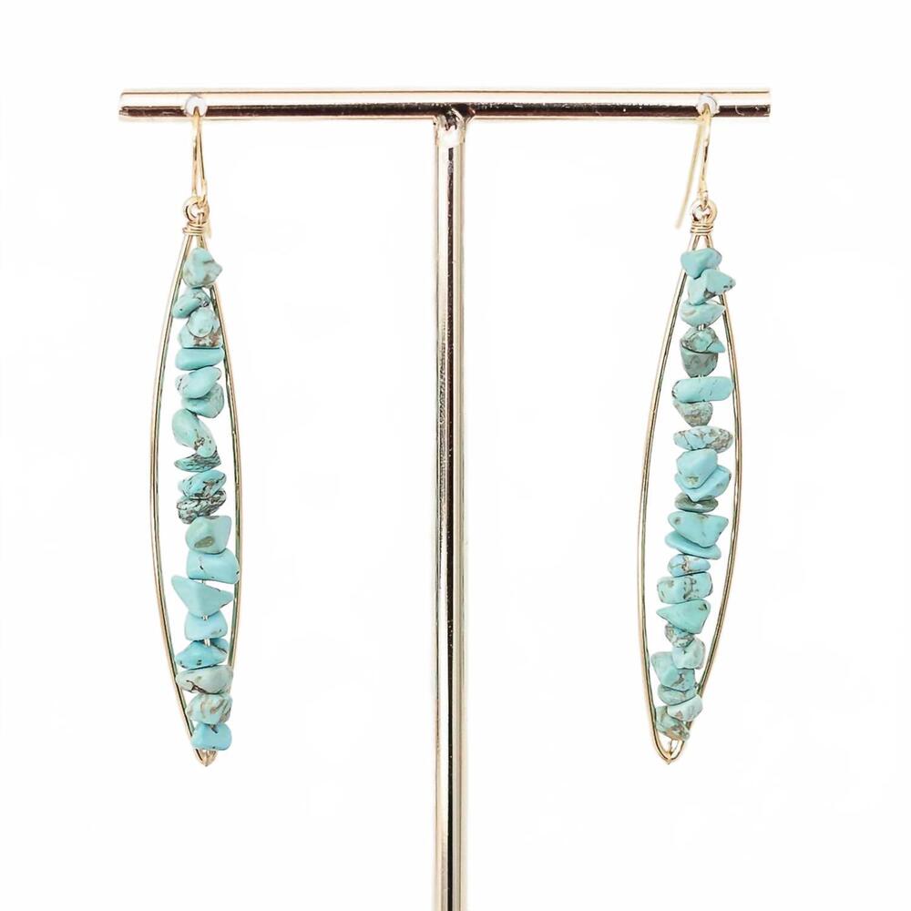 NEW LESLIE CURTIS women's briggs oblong with turquoise stones earrings in gold